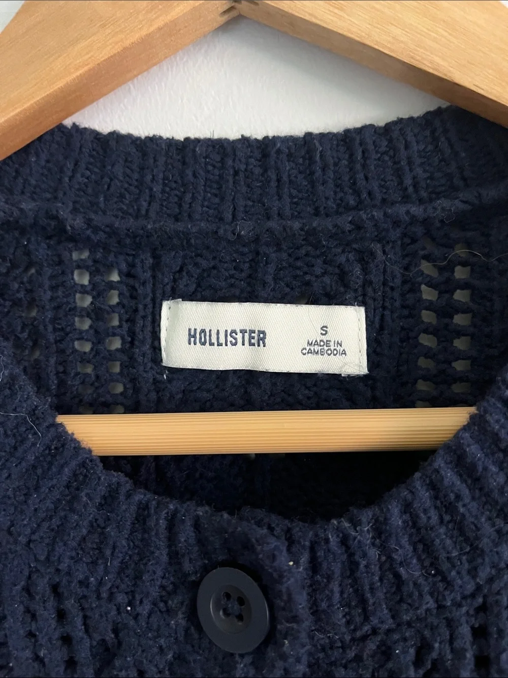 Hollister Navy Open-Knit Button Cardigan Sweater - Picture 3 of 6